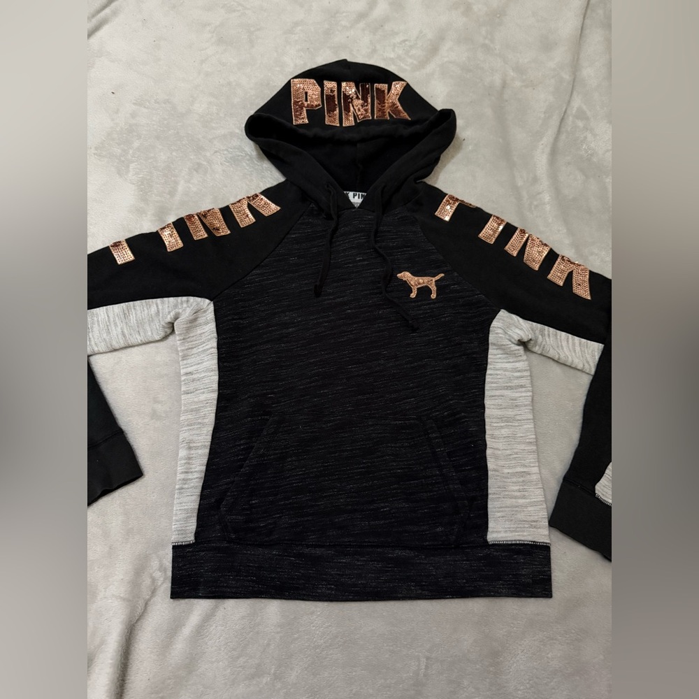 Victoria's Secret Pink Black and Gray Hoodie